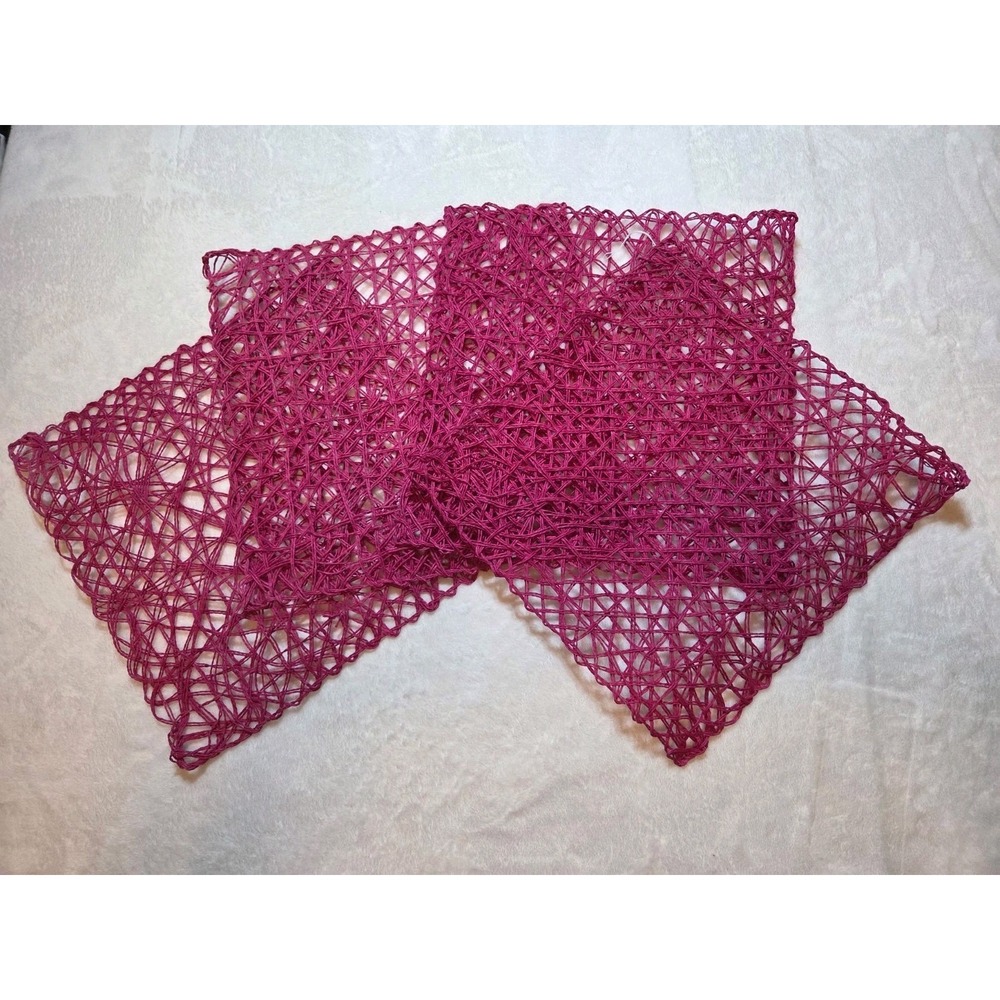 Vintage Set of 4 Handmade Woven Raffia Paper Fiber Placemats Fuchsia Magenta...